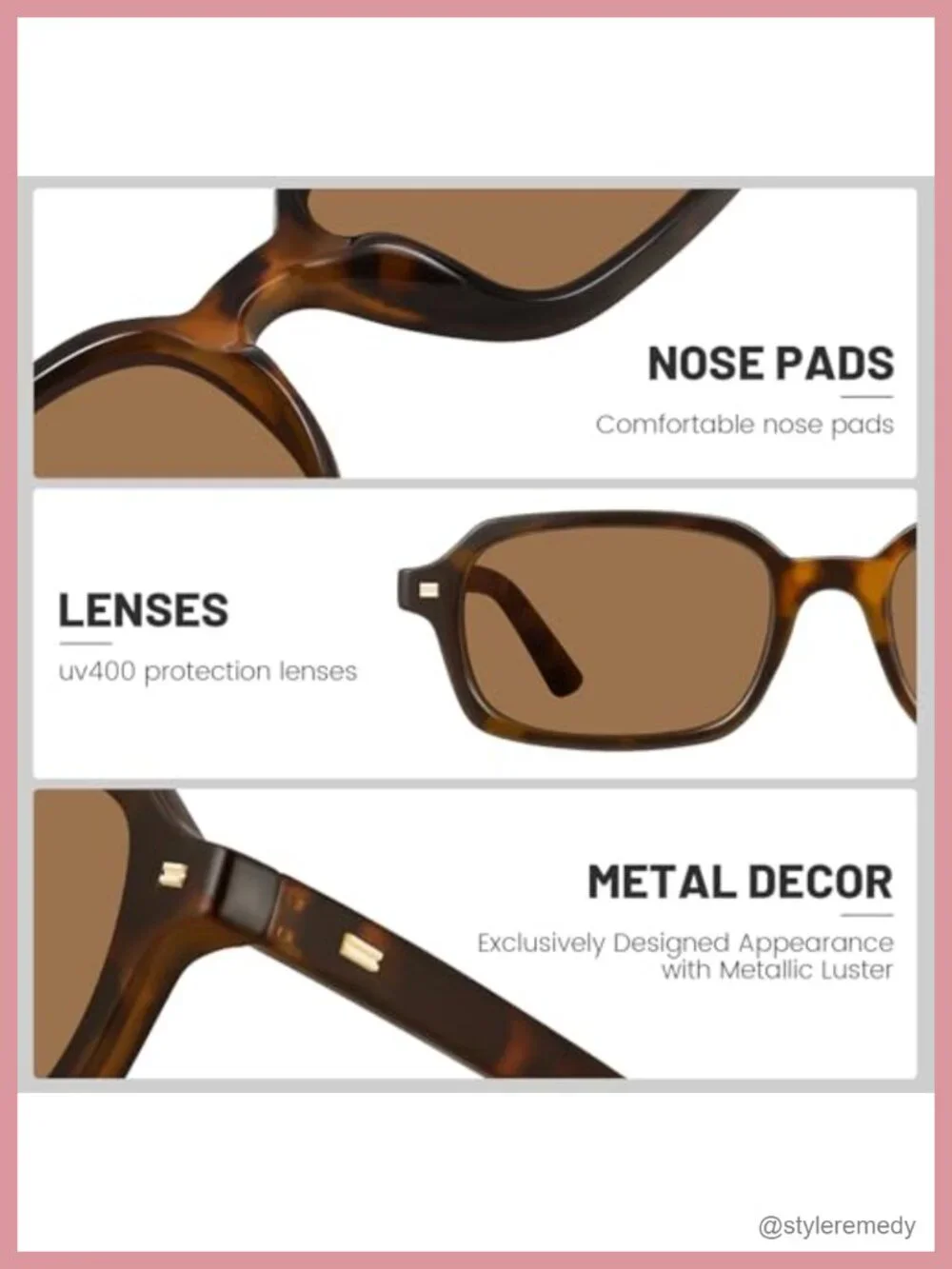 Retro Rectangular Sunglasses UV400 Protection Plastic Frame Set of 2